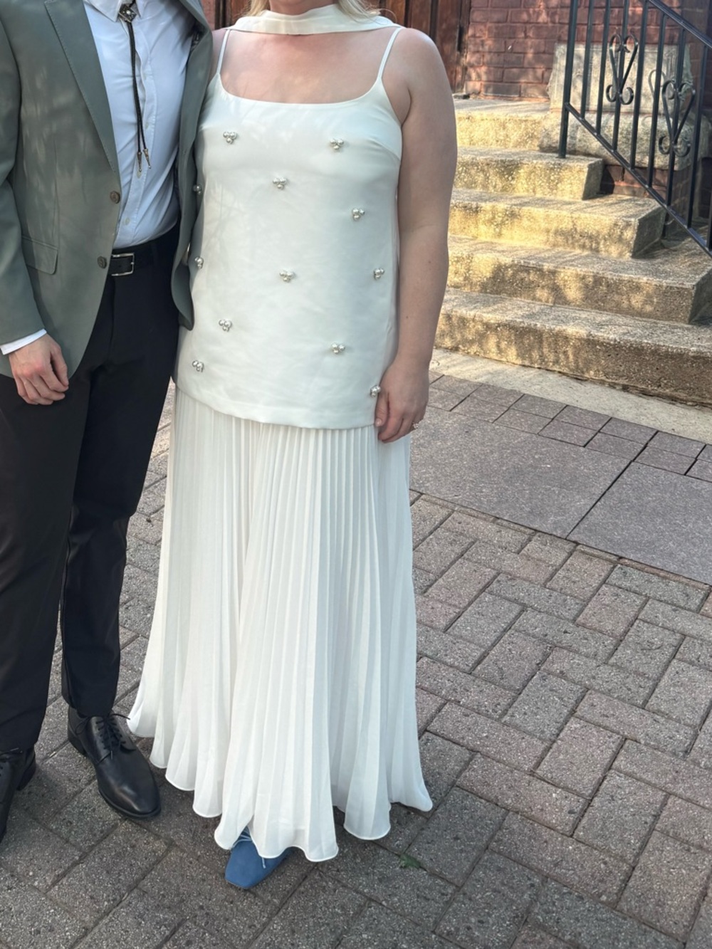 SIX STORIES - Pearl Embellished Maxi Dress with Neck Scarf